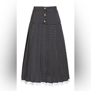 Miu Miu Black and White Polka Dot Skirt with Lace Hem